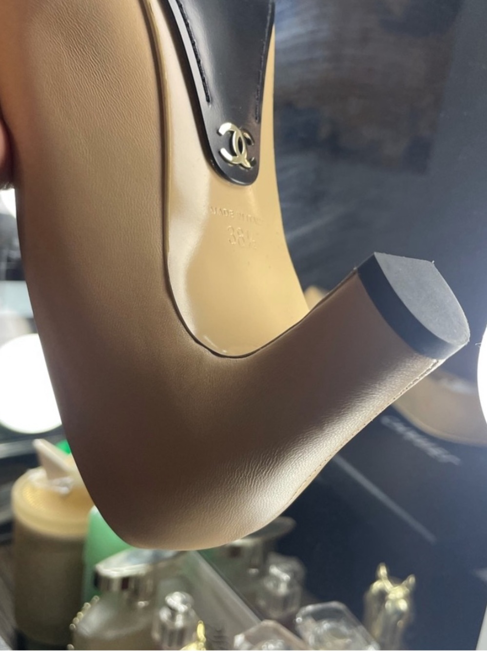 CHANEL Beige and Black Cap-Toe Pointed Pumps - Picture 4 of 10